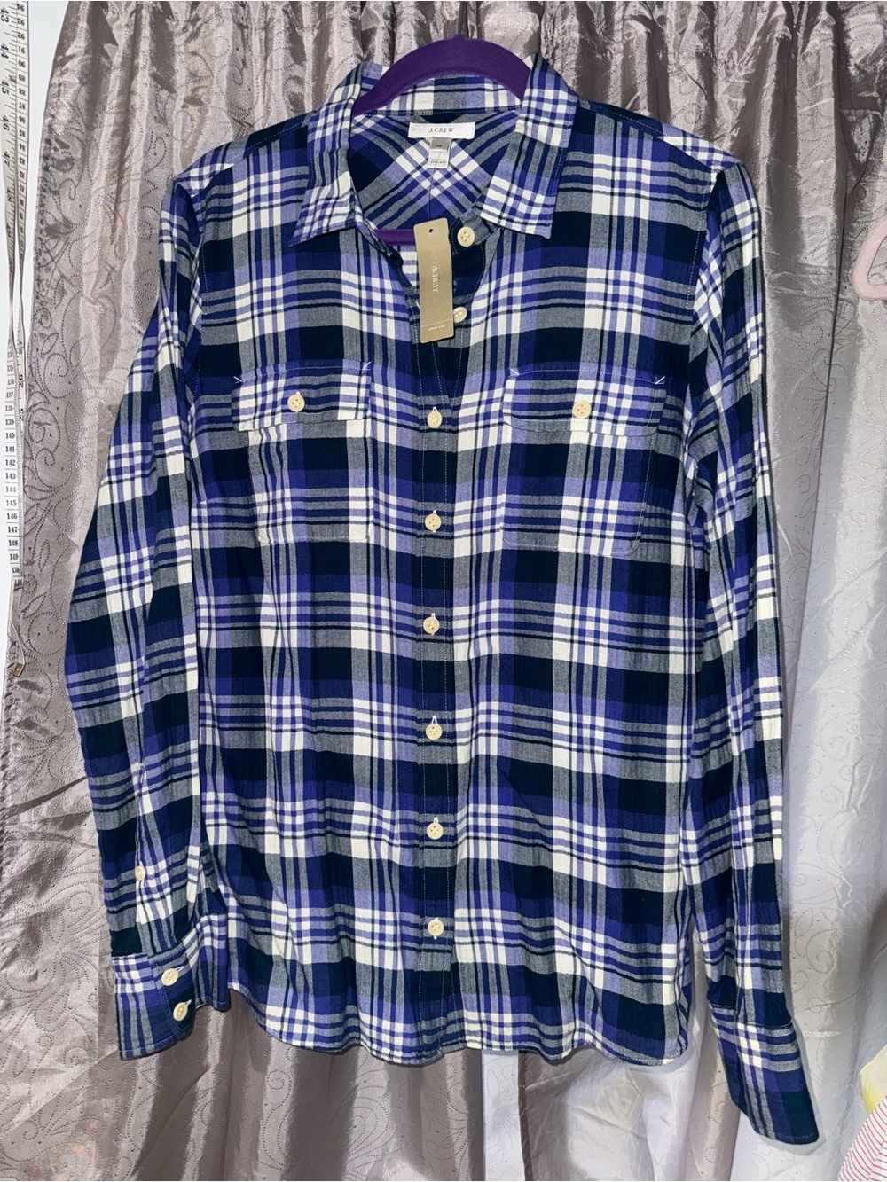 J. Crew Blue, White & Purple Plaid Button-Front Shirt